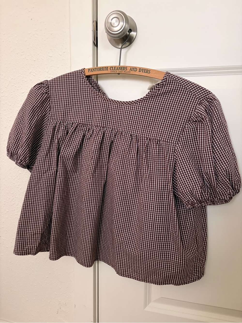Gingham Peasant Blouse Top